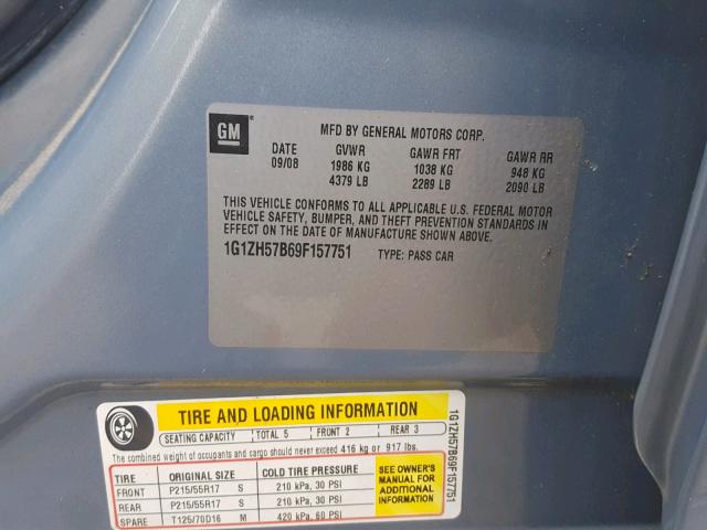 1G1ZH57B69F157751 - 2009 CHEVROLET MALIBU 1LT 蓝色 照片 10