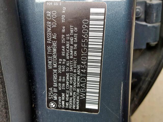 WBADT43401GF56090 - 2001 BMW 5 SERIES GRAY photo 10