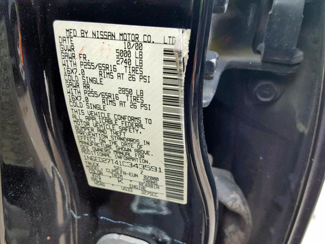 1N6ED27T41C343591 - 2001 NISSAN FRONTIER C BLACK photo 10