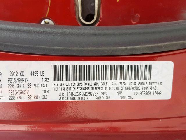 1C4NJCBA6GD792037 - 2016 JEEP COMPASS SP ბურგუნდია ფოტო 10