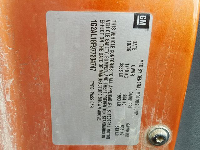 1G2AL18F977204747 - 2007 PONTIAC G5 ORANGE photo 10
