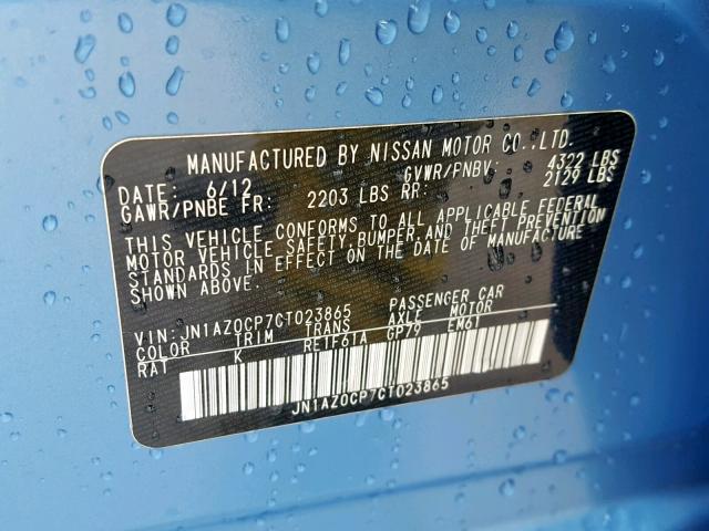 JN1AZ0CP7CT023865 - 2012 NISSAN LEAF SV BLUE photo 10