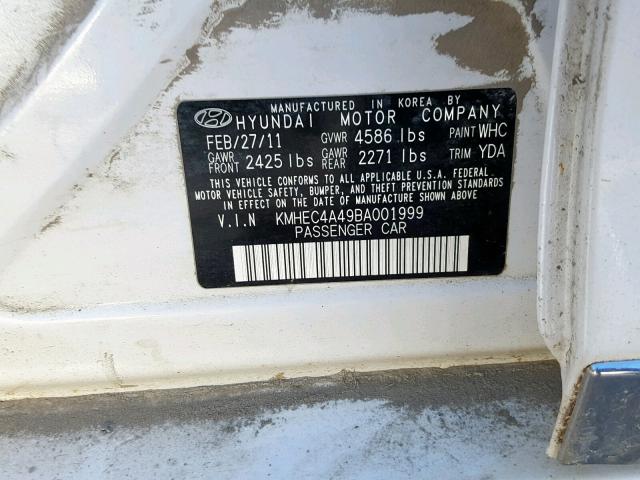 KMHEC4A49BA001999 - 2011 HYUNDAI SONATA HYB WHITE photo 10