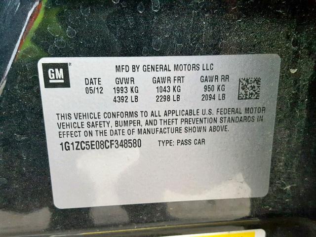 1G1ZC5E08CF348580 - 2012 CHEVROLET MALIBU 1LT 黑色 照片 10