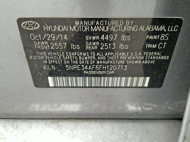 5NPE34AF6FH120713 - 2015 HYUNDAI SONATA SPO SILVER photo 10