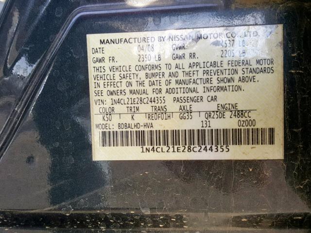 1N4CL21E28C244355 - 2008 NISSAN ALTIMA HYB CHARCOAL photo 10