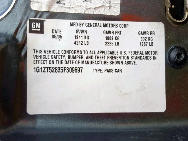 1G1ZT52835F309697 - 2005 CHEVROLET MALIBU LS GRAY photo 10