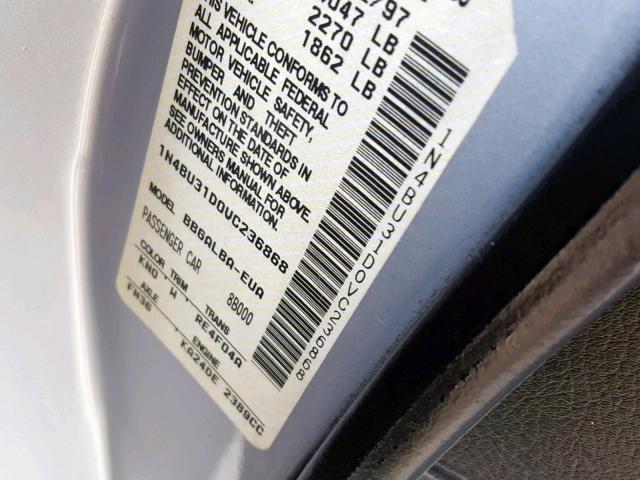 1N4BU31D0VC236868 - 1997 NISSAN ALTIMA XE SILVER photo 10