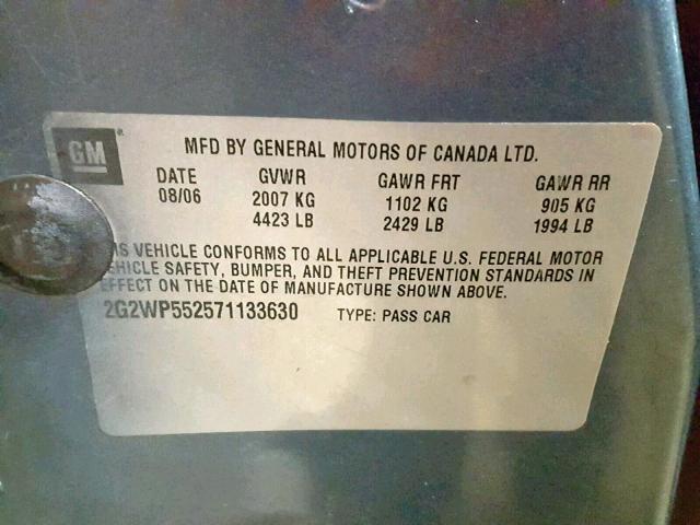 2G2WP552571133630 - 2007 PONTIAC GRAND PRIX BLUE photo 10