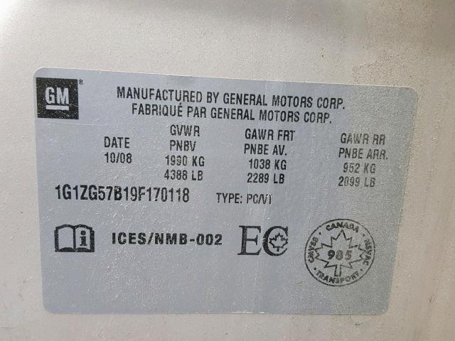 1G1ZG57B19F170118 - 2009 CHEVROLET MALIBU LS BEIGE photo 10