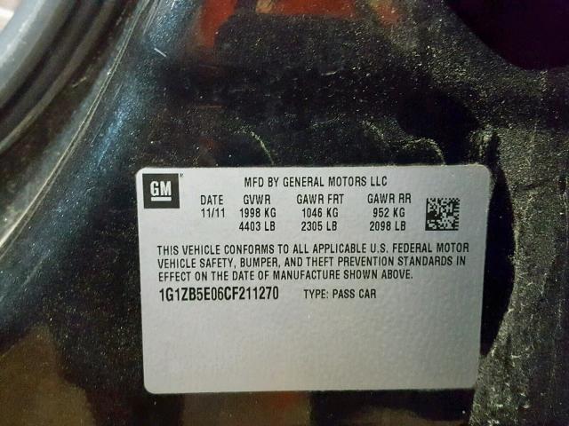 1G1ZB5E06CF211270 - 2012 CHEVROLET MALIBU LS BLACK photo 10