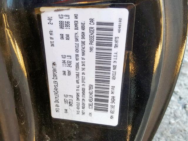 1C3EL45UX1N617950 - 2001 CHRYSLER SEBRING LX BLACK photo 10