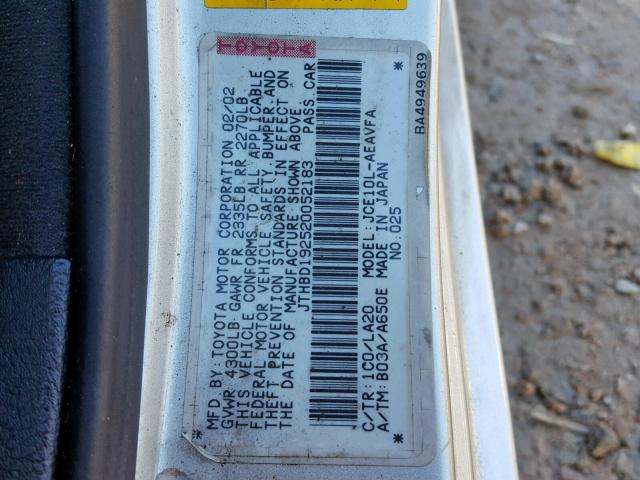 JTHBD192520052183 - 2002 LEXUS IS 300 SILVER photo 10