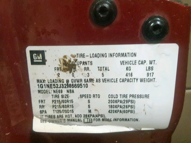 1G1NE52J32M669510 - 2002 CHEVROLET MALIBU LS Qırmızı foto 10