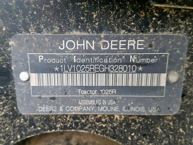 1LV1025REGH328010 - 2016 JOHN DEERE TRACTOR GREEN photo 10