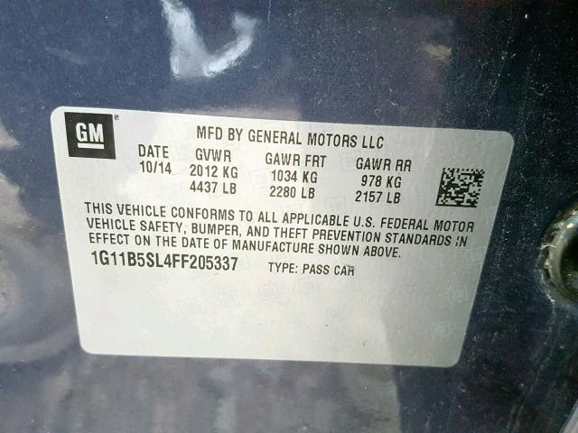 1G11B5SL4FF205337 - 2015 CHEVROLET MALIBU LS BLUE photo 10
