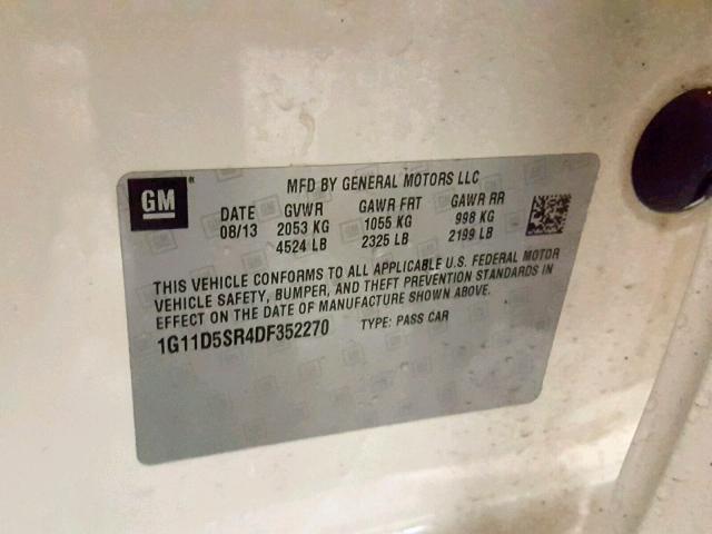 1G11D5SR4DF352270 - 2013 CHEVROLET MALIBU 1LT WHITE photo 10