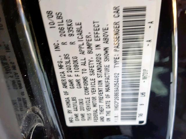 1HGCP26869A054462 - 2009 HONDA ACCORD EXL BLACK photo 10