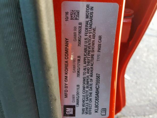 KL8CC6SA6HC755587 - 2017 CHEVROLET SPARK 1LT RED photo 10