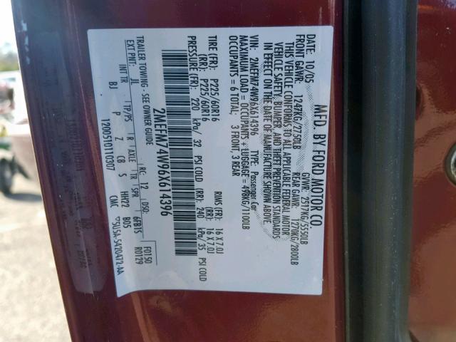 2MEFM74W96X614396 - 2006 MERCURY GRAND MARQ RED photo 10