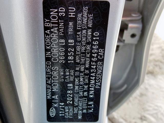 KNADM4A34F6496610 - 2015 KIA RIO LX 银色 照片 10