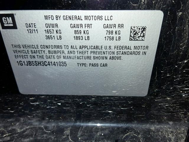 1G1JB5SH3C4141035 - 2012 CHEVROLET SONIC LS 黑色 照片 10