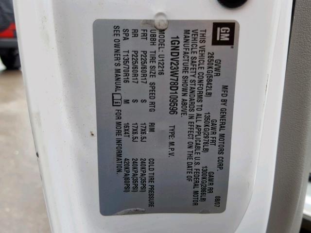 1GNDV23W78D109596 - 2008 CHEVROLET UPLANDER L Ağ foto 10