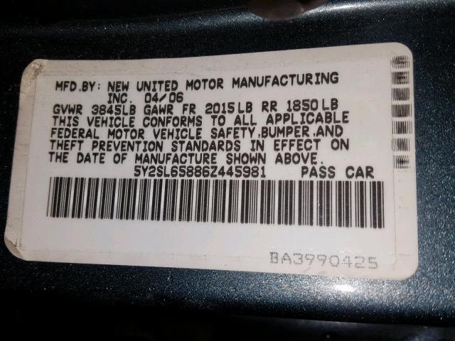 5Y2SL65886Z445981 - 2006 PONTIAC VIBE BLUE photo 10