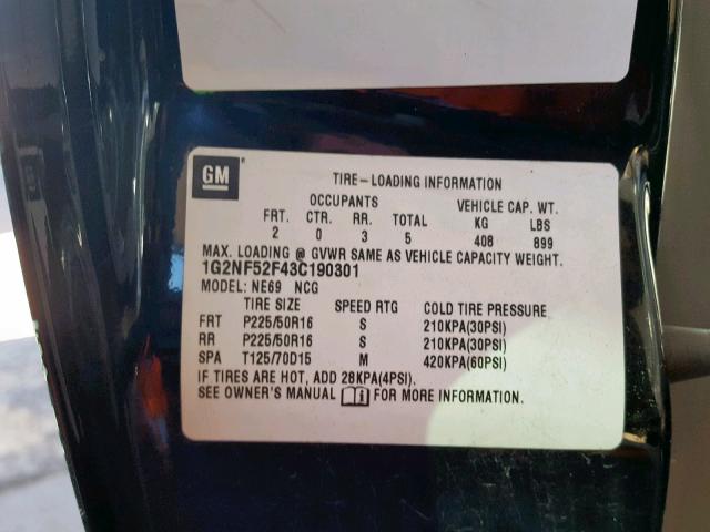 1G2NF52F43C190301 - 2003 PONTIAC GRAND AM S Սև լուսանկար 10