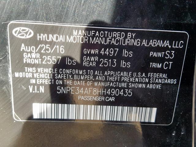 5NPE34AF8HH490435 - 2017 HYUNDAI SONATA SPO BLACK photo 10