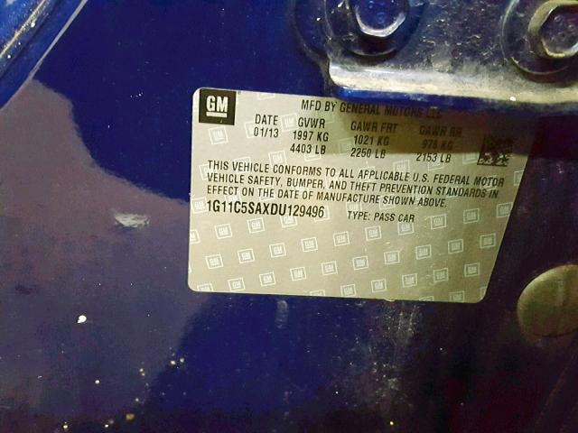 1G11C5SAXDU129496 - 2013 CHEVROLET MALIBU 1LT 紫色 照片 10