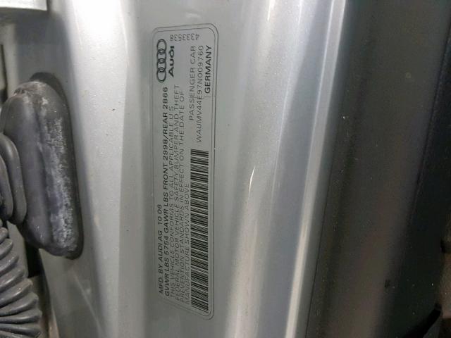 WAUMV44E97N009760 - 2007 AUDI A8 L QUATT SILVER photo 10