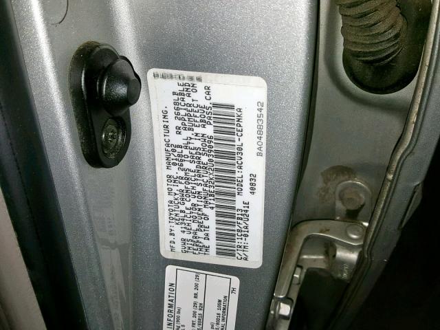 4T1BE32KX2U039096 - 2002 TOYOTA CAMRY LE SILVER photo 10