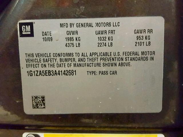 1G1ZA5EB3A4142681 - 2010 CHEVROLET MALIBU LS გრაფიტი ფოტო 10