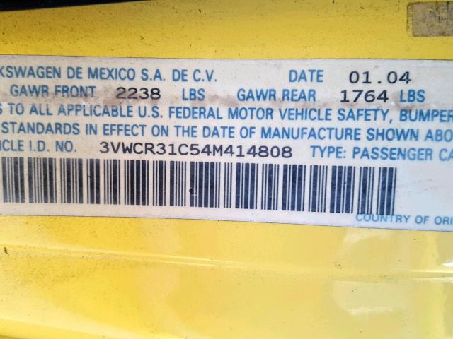 3VWCR31C54M414808 - 2004 VOLKSWAGEN NEW BEETLE YELLOW photo 10