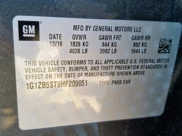 1G1ZB5ST9HF209051 - 2017 CHEVROLET MALIBU LS GRAY photo 10