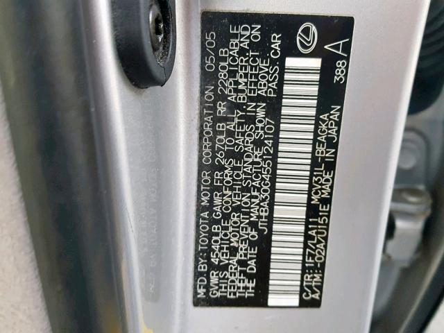 JTHBA30G455124107 - 2005 LEXUS ES 330 SILVER photo 10