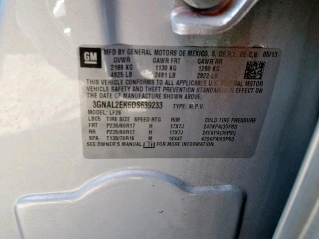 3GNAL2EK6DS639233 - 2013 CHEVROLET CAPTIVA LS 银色 照片 10