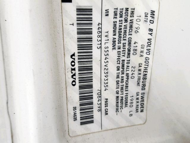 YV1LS5545V2393354 - 1997 VOLVO 850 WHITE photo 10