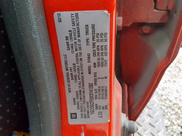 1GCDSCFE0C8141382 - 2012 CHEVROLET COLORADO L RED photo 10