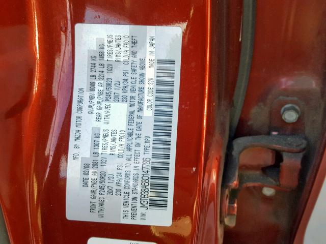 JM3TB38A680147786 - 2008 MAZDA CX-9 RED photo 10