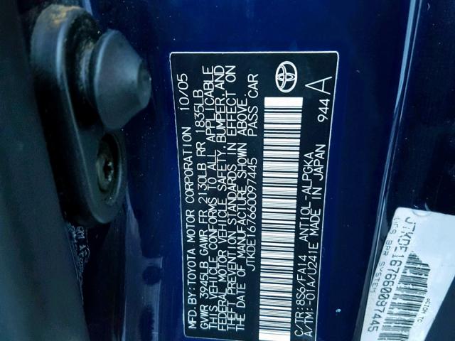 JTKDE167660097445 - 2006 TOYOTA SCION TC 蓝色 照片 10