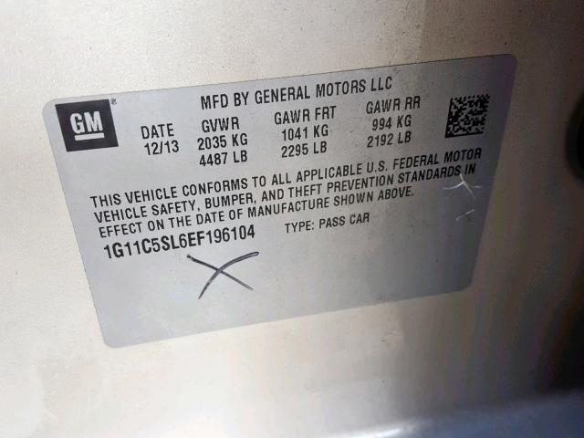 1G11C5SL6EF196104 - 2014 CHEVROLET MALIBU 1LT GOLD photo 10