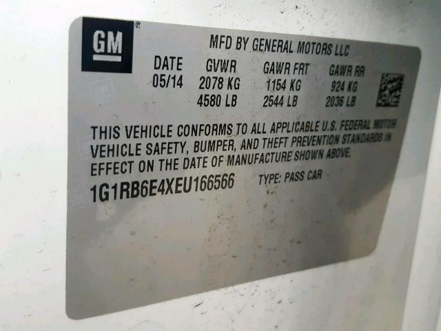 1G1RB6E4XEU166566 - 2014 CHEVROLET VOLT WHITE photo 10