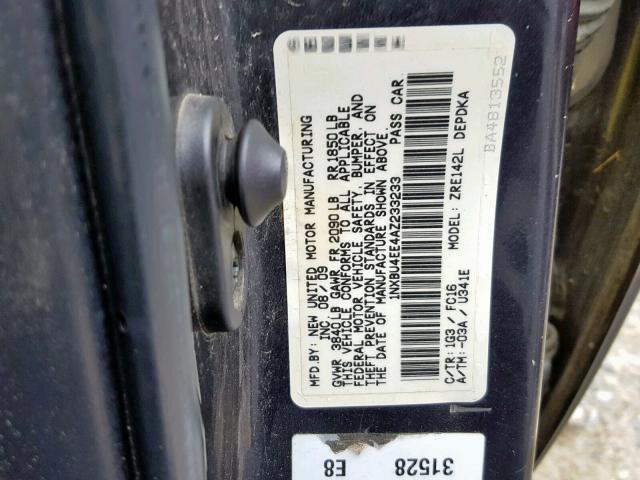 1NXBU4EE4AZ233233 - 2010 TOYOTA COROLLA BA BLACK photo 10