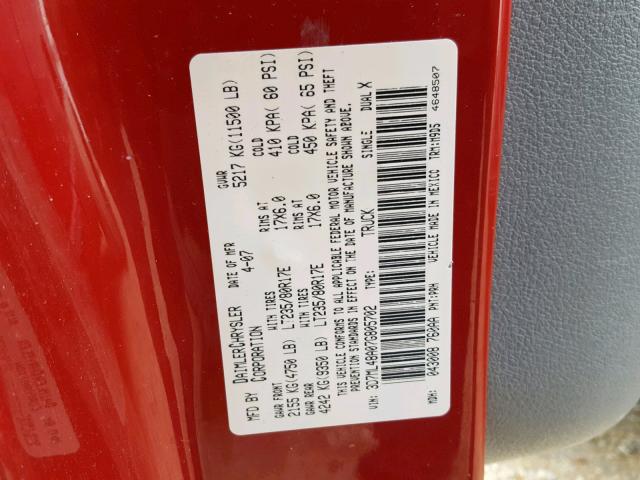 3D7ML48A07G805702 - 2007 DODGE RAM 3500 S RED photo 10