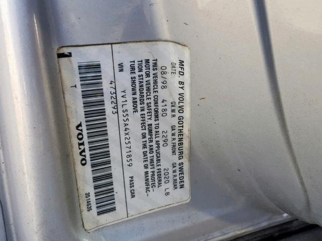 YV1LS55A4X2571859 - 1999 VOLVO S70 SILVER photo 10