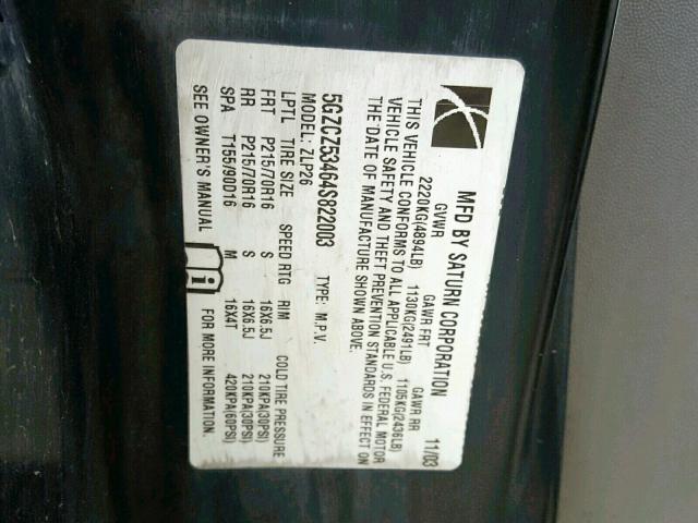 5GZCZ53464S822003 - 2004 SATURN VUE SILVER photo 10