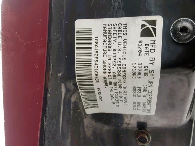 1G8AJ52F54Z168650 - 2004 SATURN ION LEVEL RED photo 10
