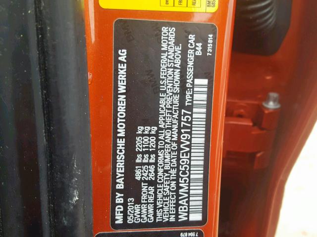 WBAVM5C59EVV91757 - 2014 BMW X1 XDRIVE3 ORANGE photo 10